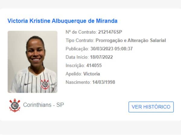 Vic Albuquerque tem novo contrato com o Corinthians publicado no BID | Reprodução CBF