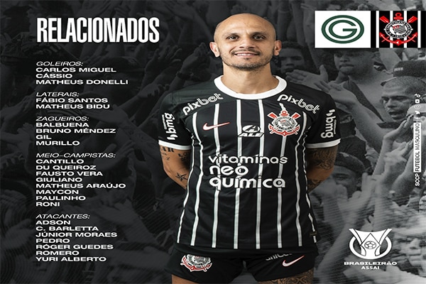 Relacionados do Corinthians para jogo contra o Goiás