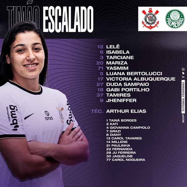 Escalaçao do Corinthians para o jogo contra o Palmeiras pelo Brasileirão Feminino 2023