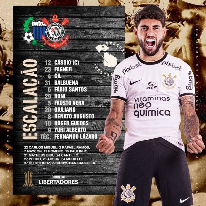Arte de escalação do Corinthians para a Libertadores
