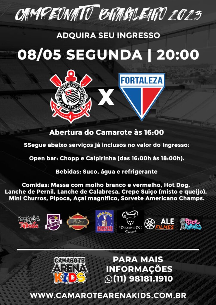 Camarote Kids anuncia venda de ingressos para importante confronto entre Corinthians x Fortaleza pelo Brasileirão. Foto: Reprodução/Instagram
