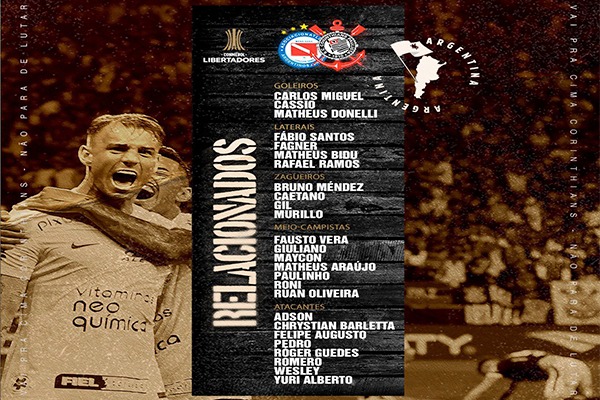 Corinthians divulga lista de relacionados para jogo contra o Argentinos Jrs pela Libertadores