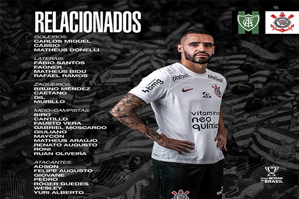 Corinthians divulgou lista de relacionados para jornada dupla diante do América-SAF e Atlético Mineiro em Belo Horizonte. Foto: Divulgação/Corinthians