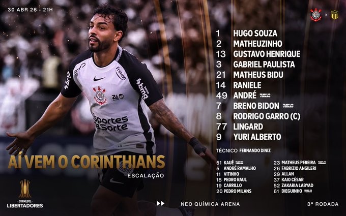 Corinthians escalado para partida contra Penarol